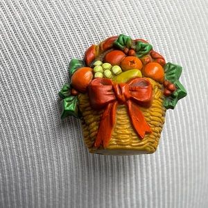 Vintage Hallmark Christmas Harvest Holiday Fruit Basket Pin Brooch